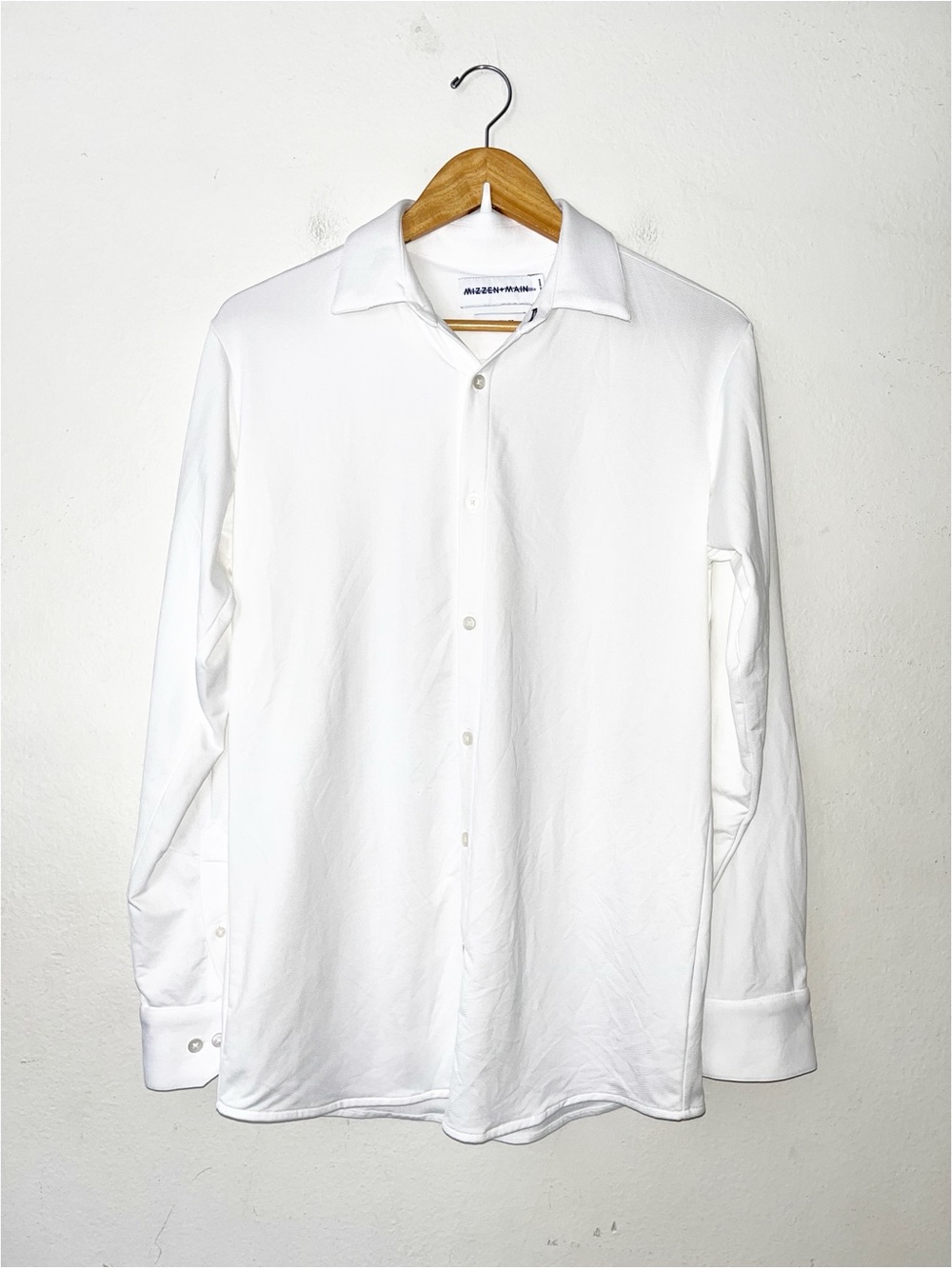 Mizzen+Main Parker White Herringbone Button Down Shirt Trim Fit Men's S